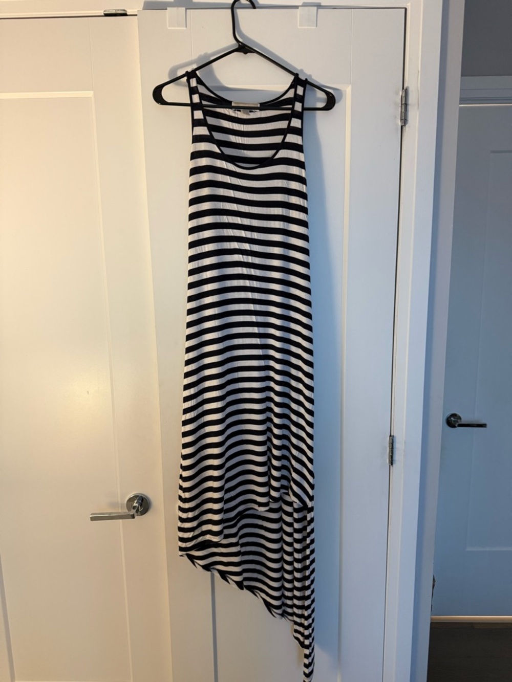 Michael Kors navy and White Striped Asymmetrical Tank Dress